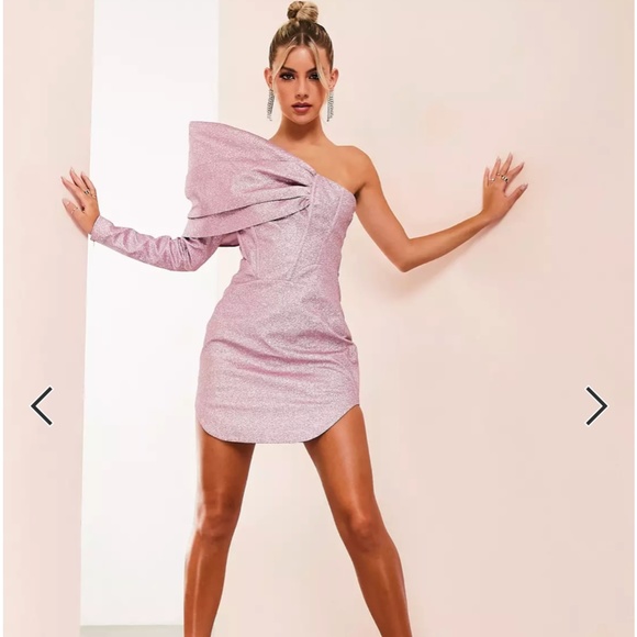 ASOS LUXE structured one shoulder mini dress in pink glitter - Picture 1 of 3